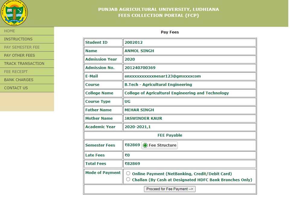 Pau Fee Collection Portal